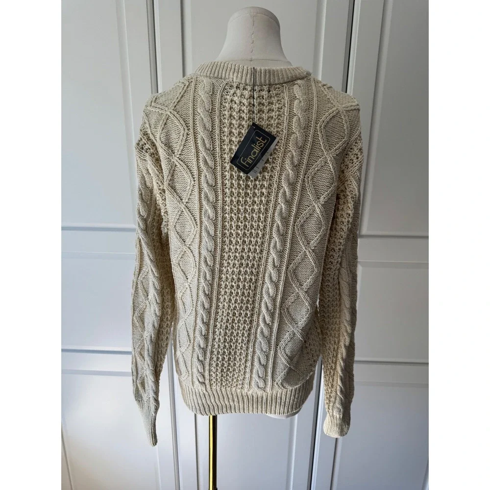 Finalist Vintage Cream Cable Knit Linen Cotton Blend Fisherman's Sweater NWT M